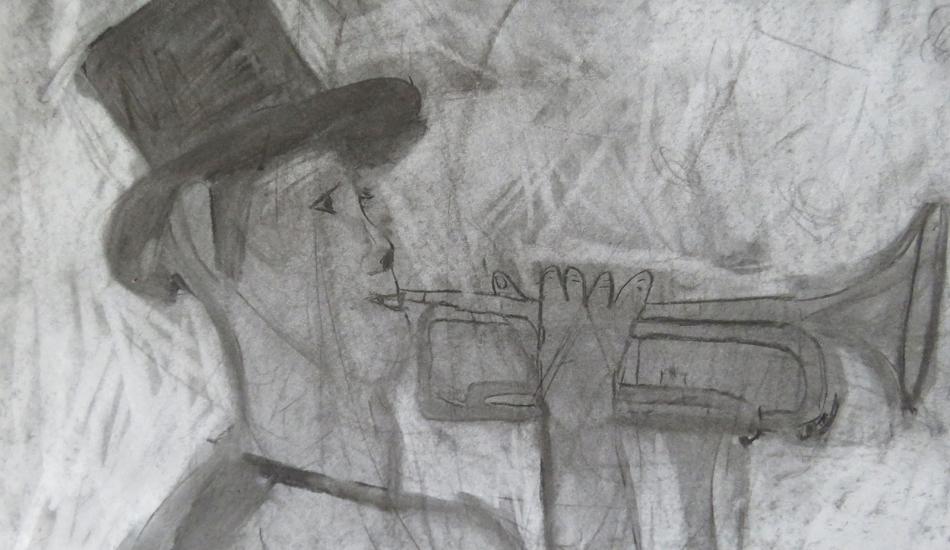 Charlie Clarke, 'Trumpeter' charcoal sketch