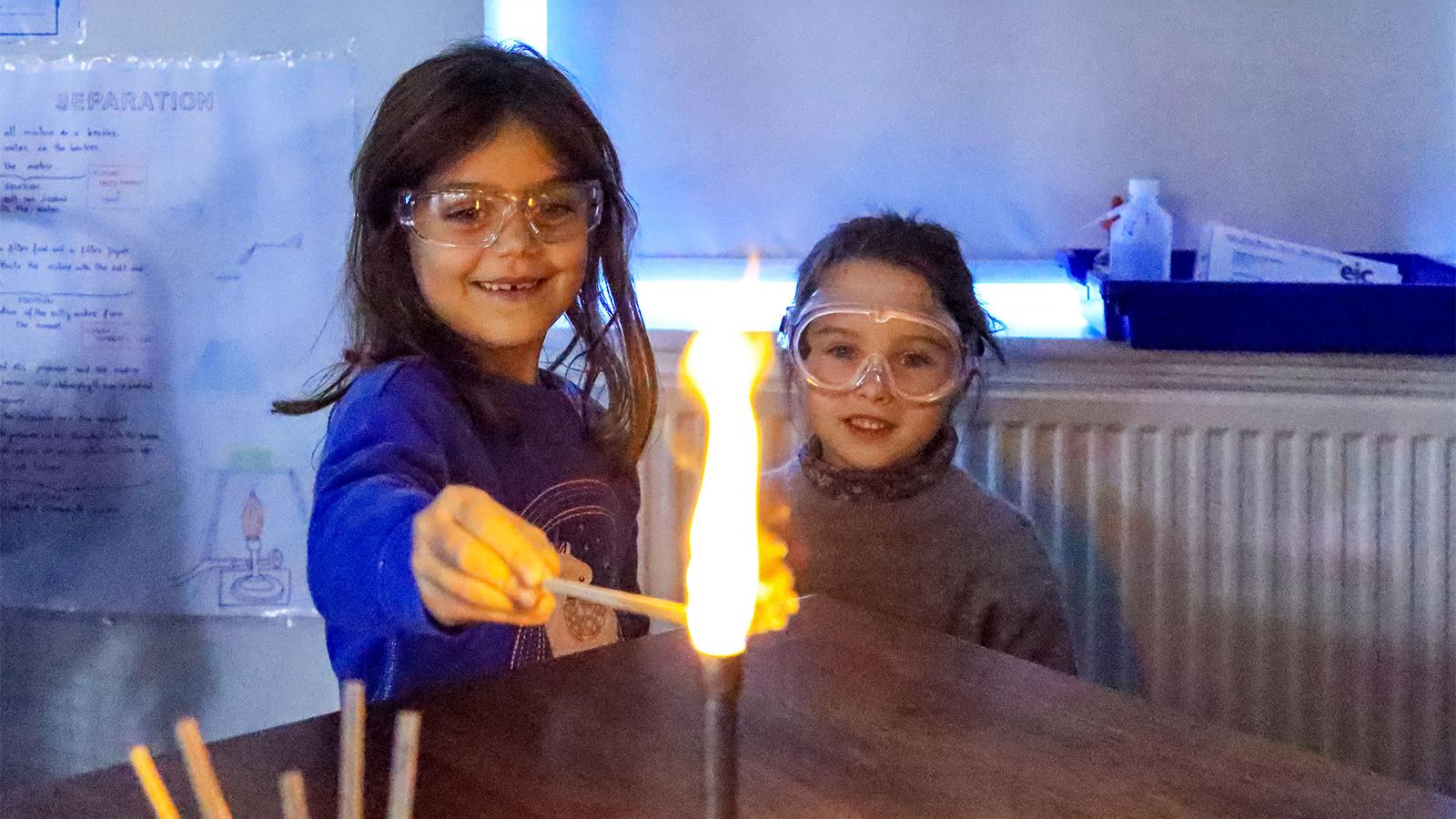 Bedales Pre-prep children conducting a science experiment