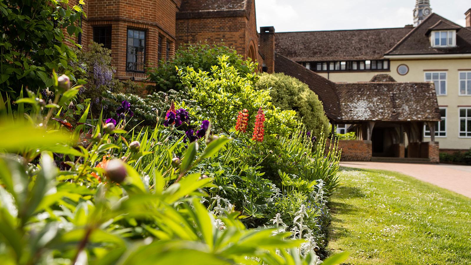 Flowers outside Bedales Memorial Library